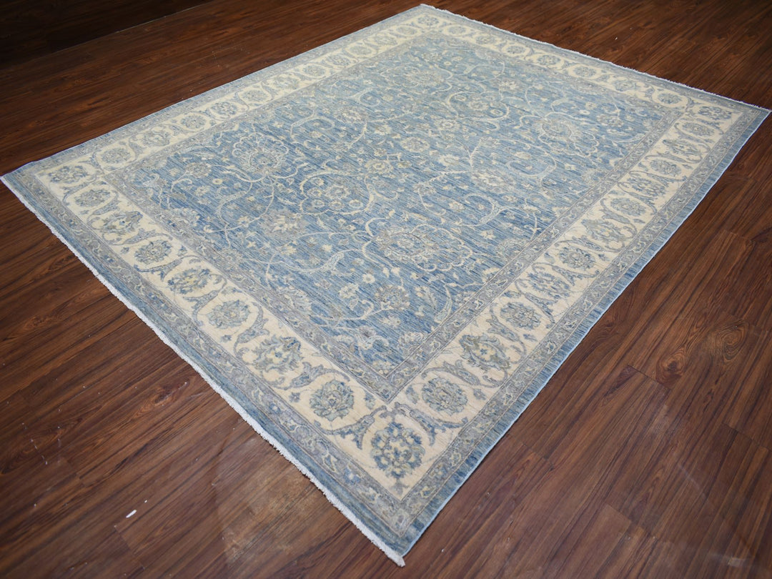 8'0" x 9'9" New Hand Knotted Blue Wool Rectangle Oriental Rug - MOA10273051