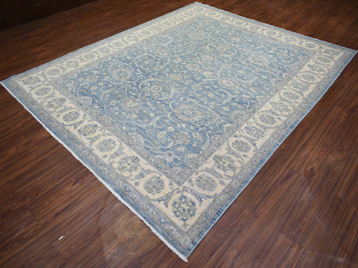 8'0" x 9'9" New Hand Knotted Blue Wool Rectangle Oriental Rug - MOA10273051