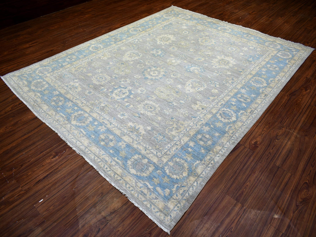 8'0" x 10'0" New Hand Knotted Grey Wool Rectangle Oriental Rug - MOA10273053