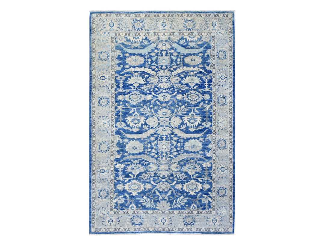 5'10" x 9'1" New Hand Knotted Blue Wool Rectangle Oriental Rug - MOA10273056