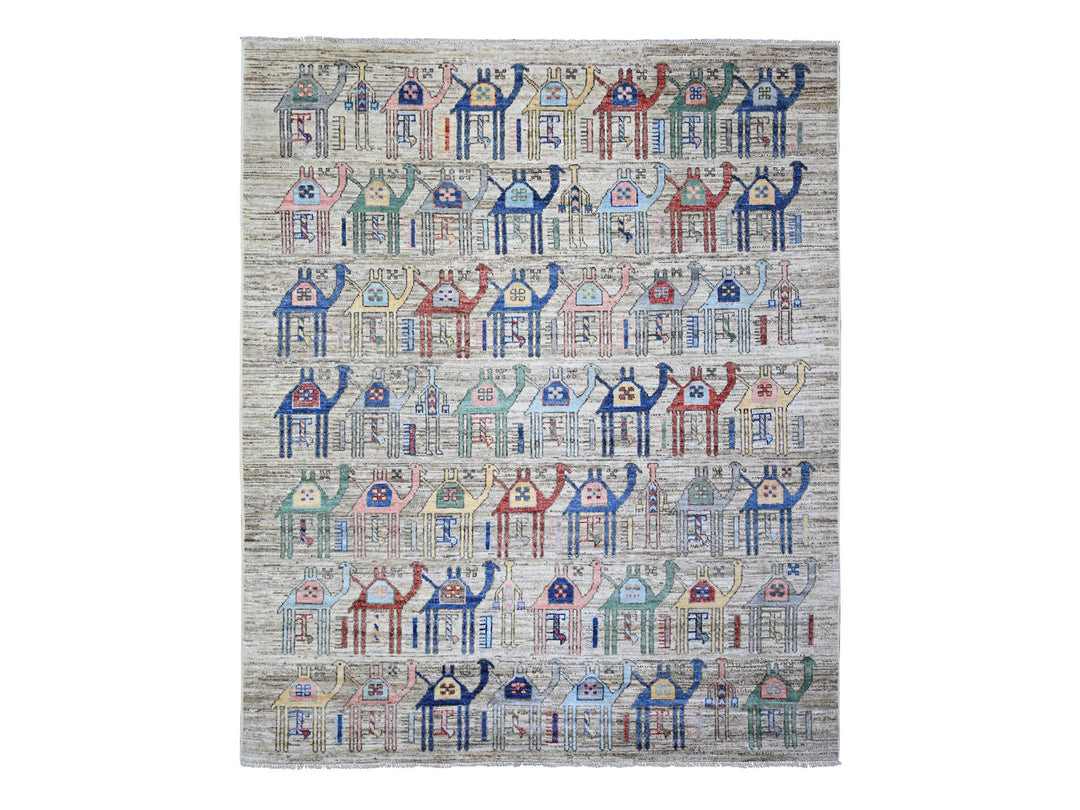 8'0" x 9'8" New Hand Knotted Beige Wool Rectangle Oriental Rug - MOA10273093