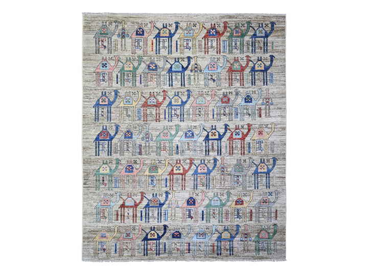 8'0" x 9'8" New Hand Knotted Beige Wool Rectangle Oriental Rug - MOA10273093