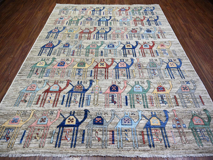 8'0" x 9'8" New Hand Knotted Beige Wool Rectangle Oriental Rug - MOA10273093