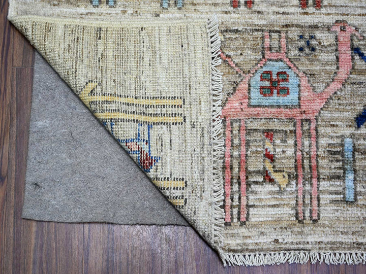 8'0" x 9'8" New Hand Knotted Beige Wool Rectangle Oriental Rug - MOA10273093