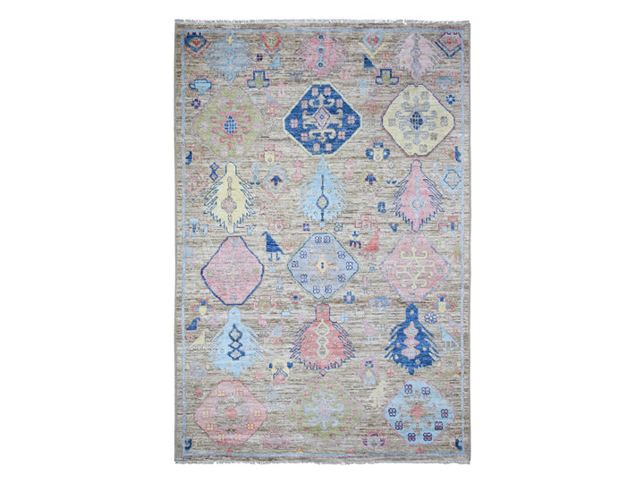 6'1" x 9'0" New Hand Knotted Grey Wool Rectangle Oriental Rug - MOA10273101