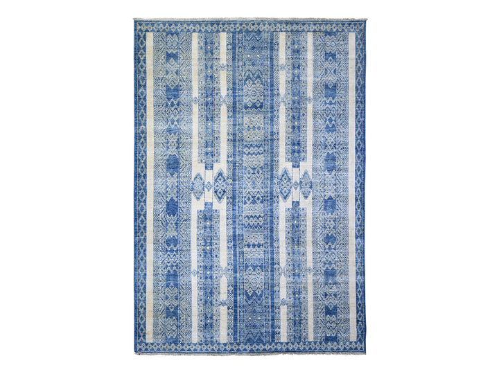 6'2" x 8'8" New Hand Knotted Blue Wool Rectangle Oriental Rug - MOA10273105
