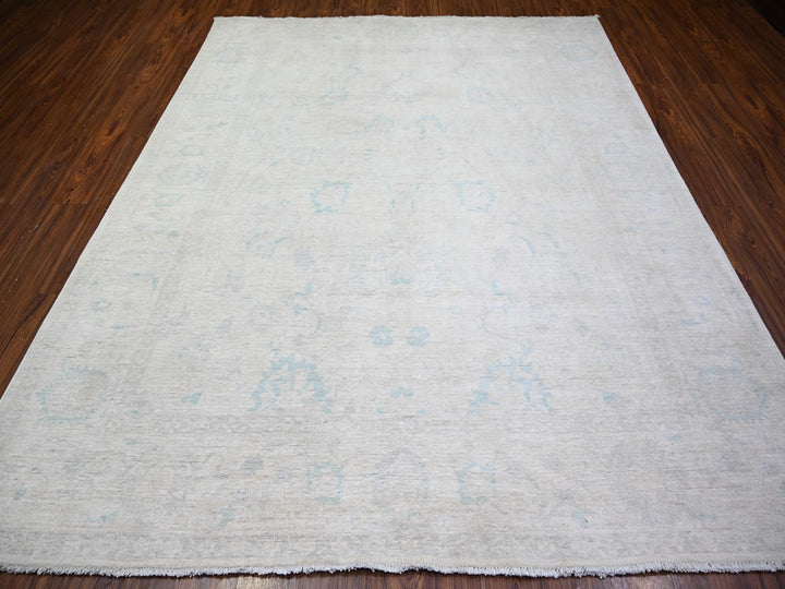 8'0" x 9'7" New Hand Knotted Ivory Wool Rectangle Oriental Rug - MOA10273110