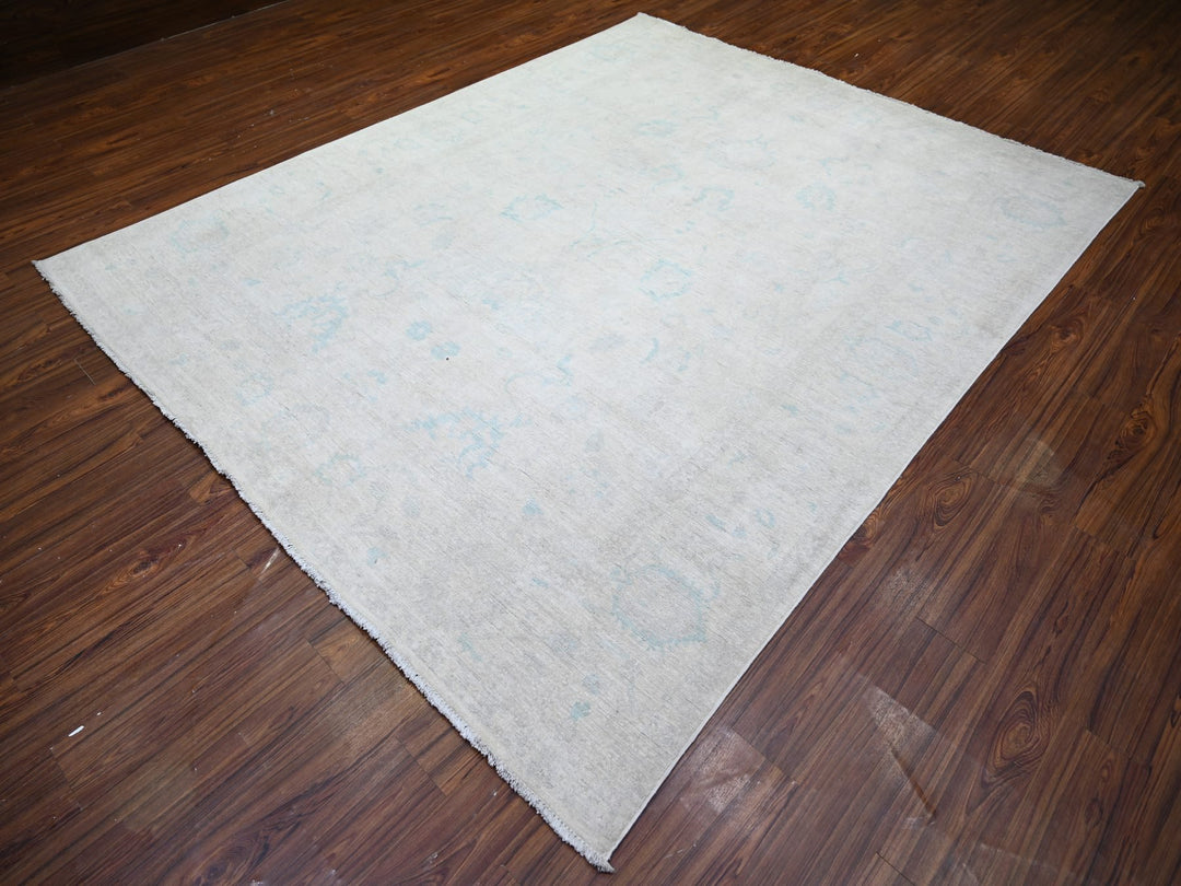 8'0" x 9'7" New Hand Knotted Ivory Wool Rectangle Oriental Rug - MOA10273110