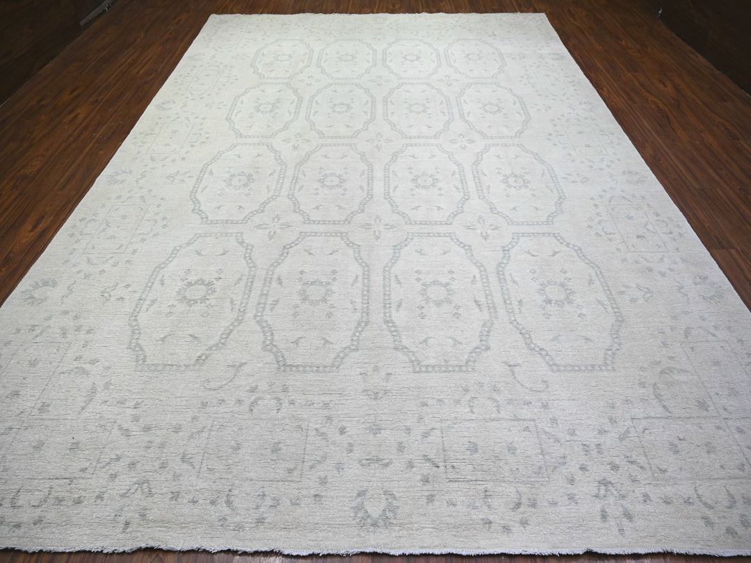 9'9" x 13'9" New Hand Knotted Ivory Wool Rectangle Oriental Rug - MOA10273112
