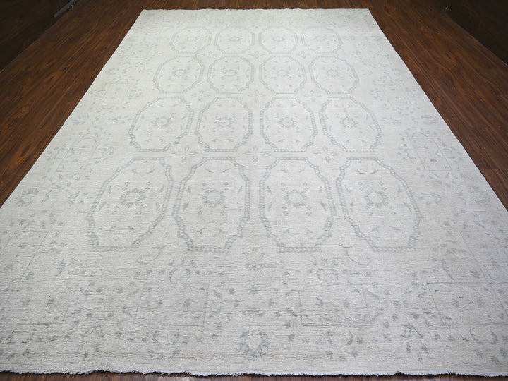 9'9" x 13'9" New Hand Knotted Ivory Wool Rectangle Oriental Rug - MOA10273112