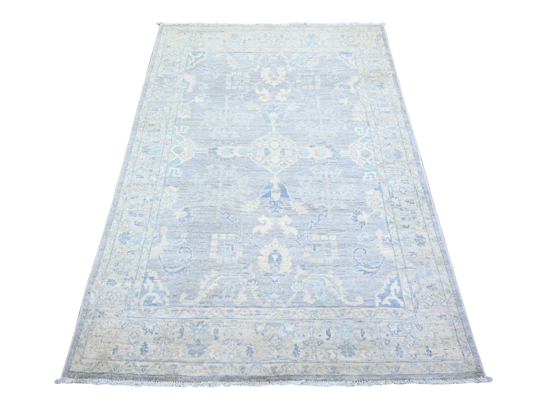 3'10" x 6'0" New Hand Knotted Grey Wool Rectangle Oriental Rug - MOA10273117