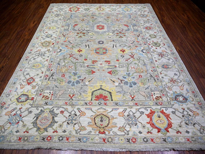 8'0" x 9'9" New Hand Knotted Grey Wool Rectangle Oriental Rug - MOA10273123