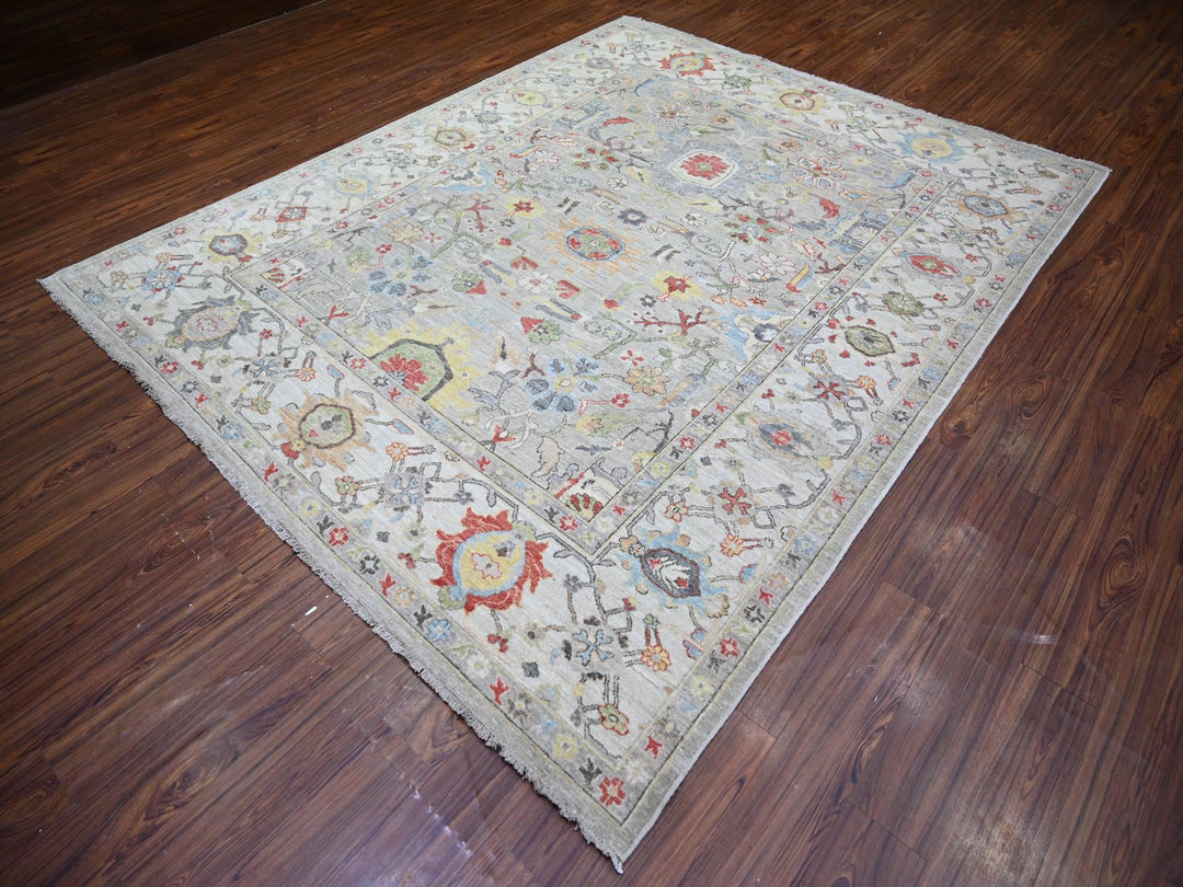 8'0" x 9'9" New Hand Knotted Grey Wool Rectangle Oriental Rug - MOA10273123