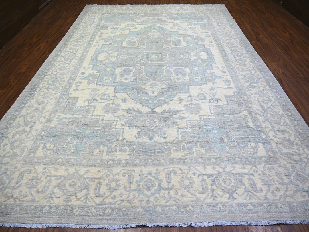 9'9" x 13'5" New Hand Knotted Grey Wool Rectangle Oriental Rug - MOA10273128