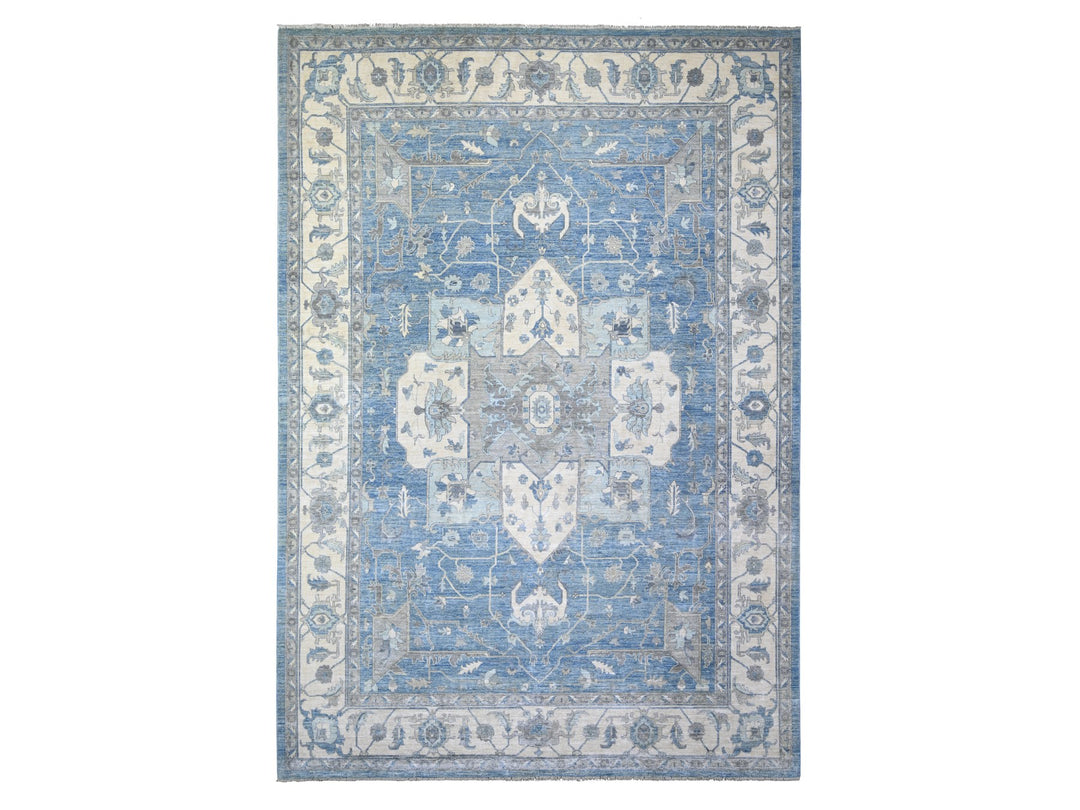 9'10" x 14'0" New Hand Knotted Blue Wool Rectangle Oriental Rug - MOA10273129