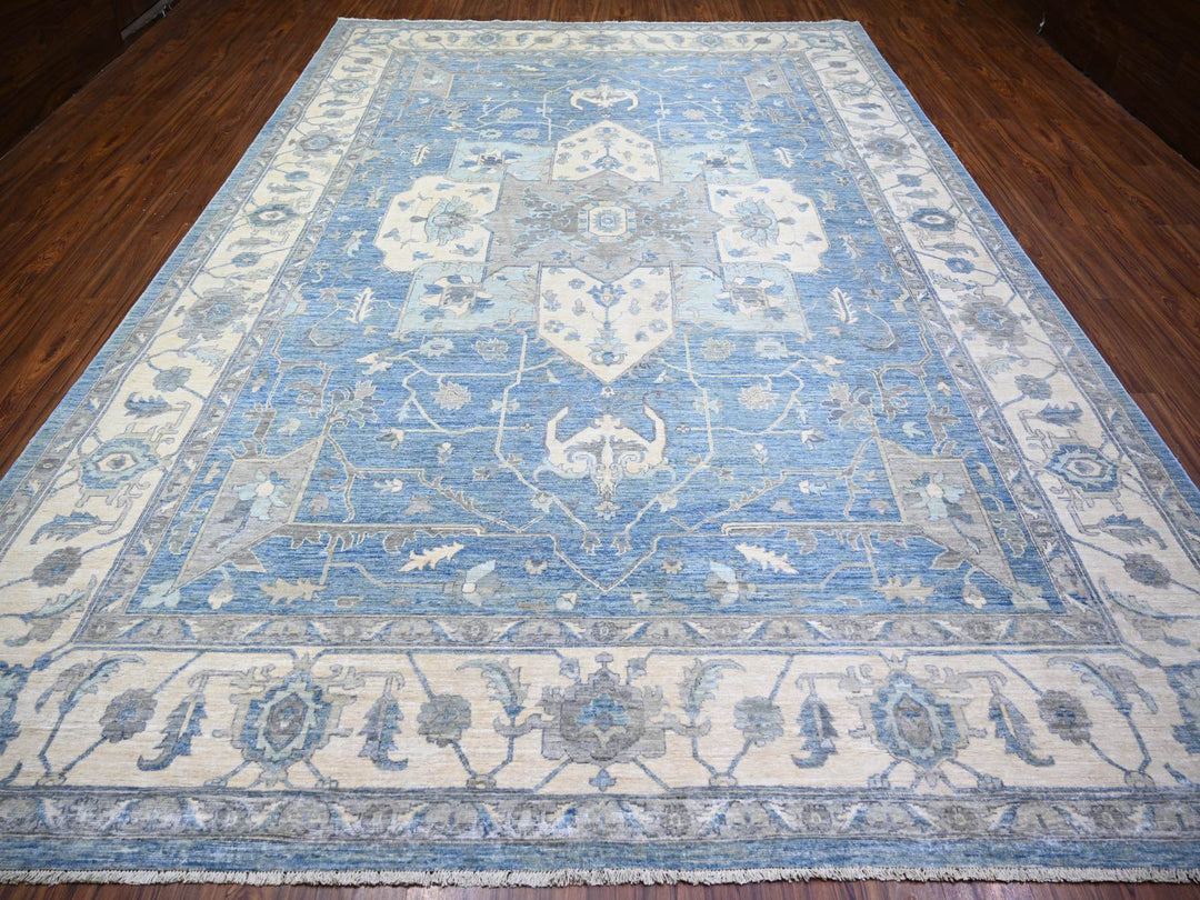 9'10" x 14'0" New Hand Knotted Blue Wool Rectangle Oriental Rug - MOA10273129