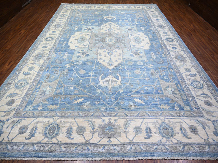 9'10" x 14'0" New Hand Knotted Blue Wool Rectangle Oriental Rug - MOA10273129