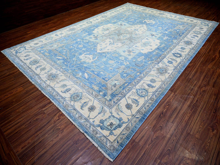 9'10" x 14'0" New Hand Knotted Blue Wool Rectangle Oriental Rug - MOA10273129