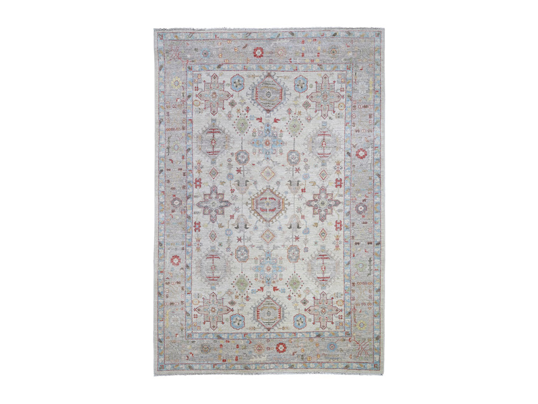 6'0" x 9'0" New Hand Knotted Beige Wool Rectangle Oriental Rug - MOA10273143