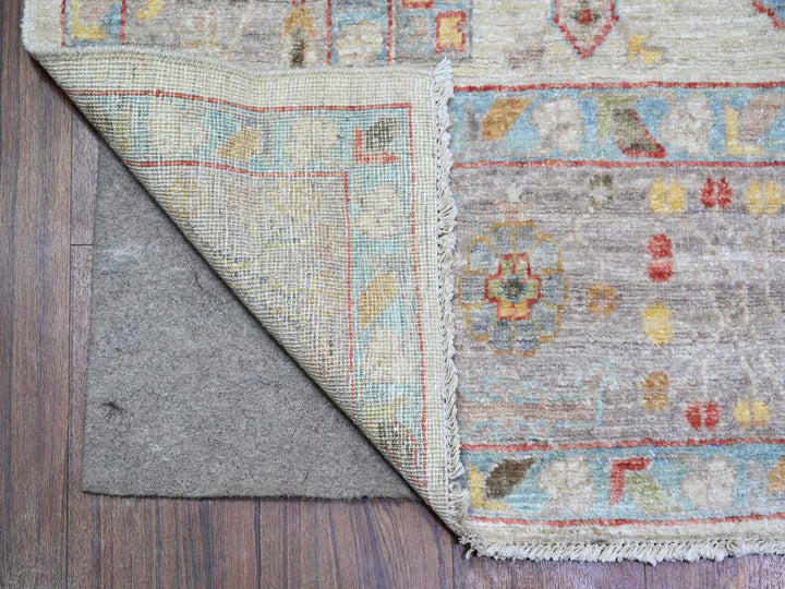 6'0" x 9'0" New Hand Knotted Beige Wool Rectangle Oriental Rug - MOA10273143