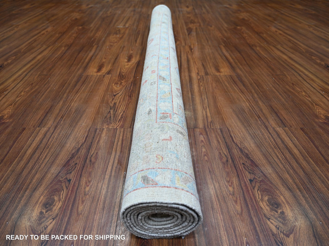 6'0" x 9'0" New Hand Knotted Beige Wool Rectangle Oriental Rug - MOA10273143
