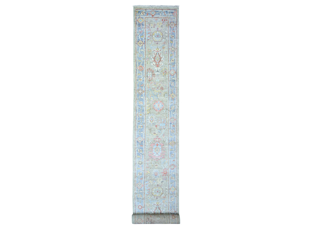 2'4" x 19'8" New Hand Knotted Grey Wool Runner Oriental Rug - MOA10273175