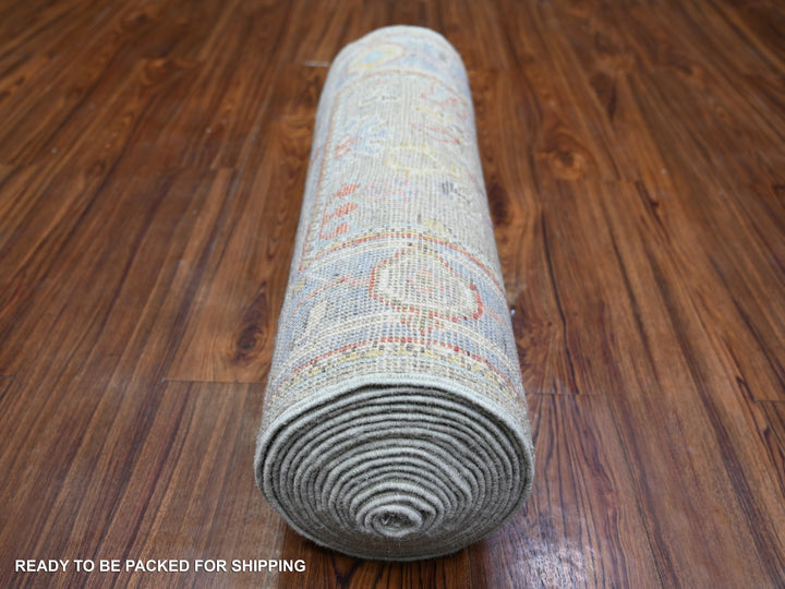2'4" x 19'8" New Hand Knotted Grey Wool Runner Oriental Rug - MOA10273175
