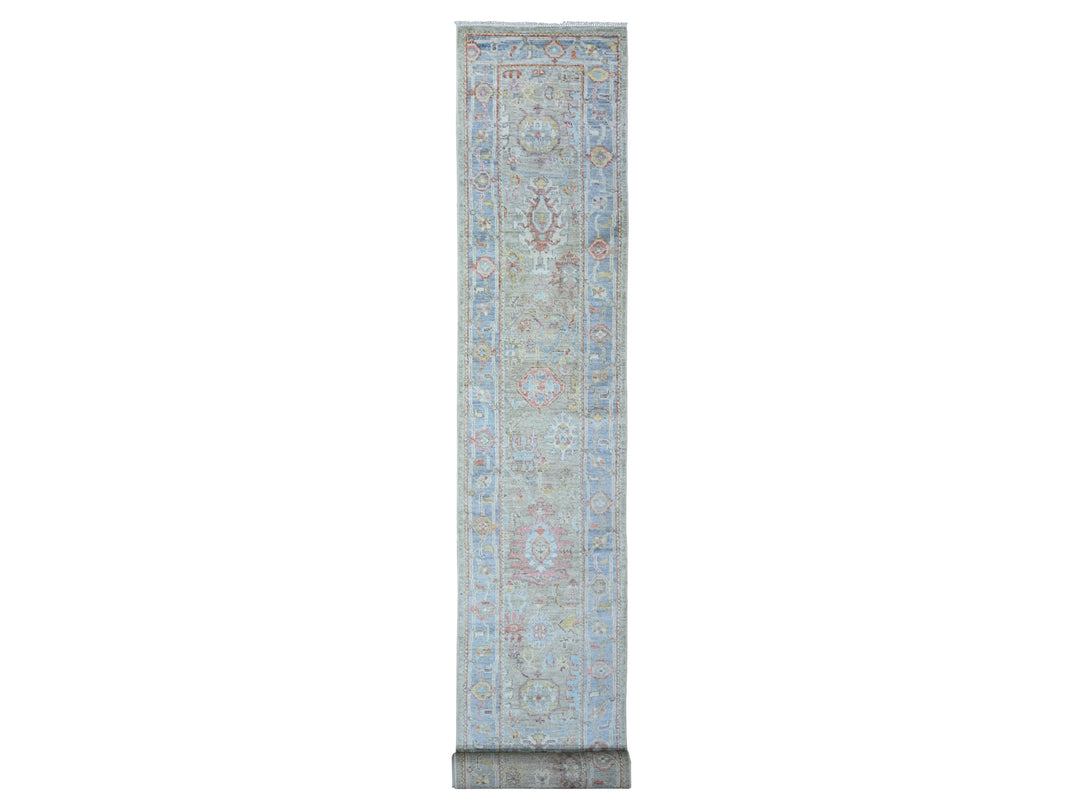 2'6" x 19'8" New Hand Knotted Grey Wool Runner Oriental Rug - MOA10273179
