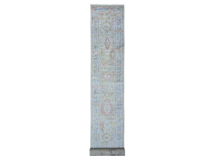 2'6" x 19'8" New Hand Knotted Grey Wool Runner Oriental Rug - MOA10273179