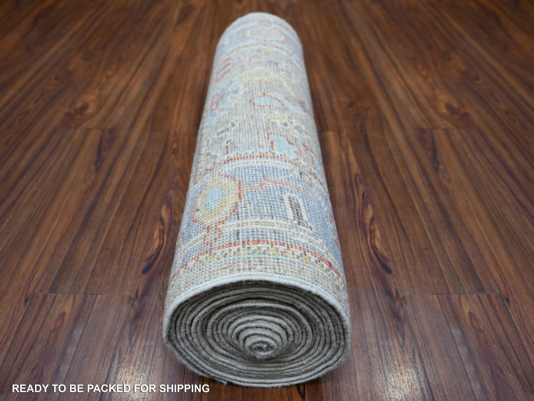 2'6" x 19'8" New Hand Knotted Grey Wool Runner Oriental Rug - MOA10273179