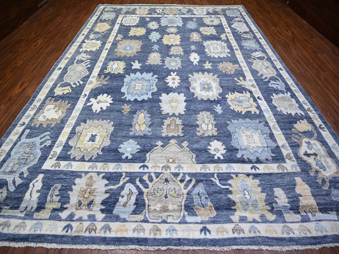 9'9" x 14'2" New Hand Knotted Blue Wool Rectangle Oriental Rug - MOA10273241