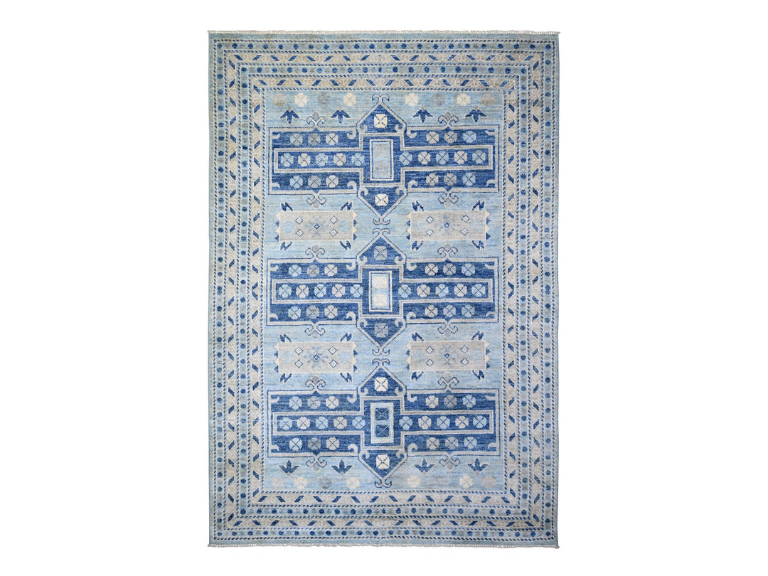 6'0" x 9'0" New Hand Knotted Blue Wool Rectangle Oriental Rug - MOA10273259