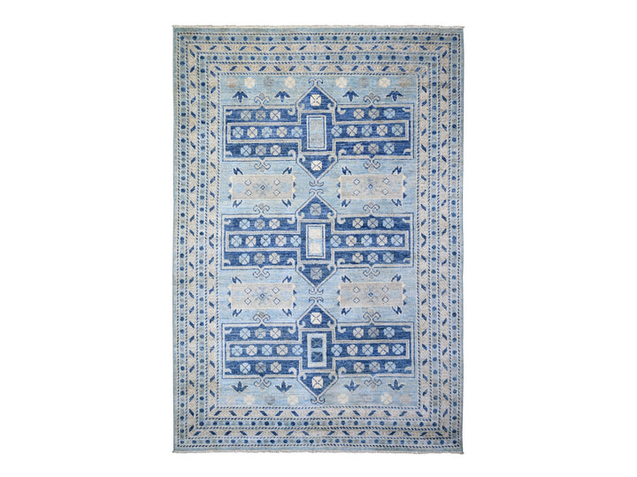 6'0" x 9'0" New Hand Knotted Blue Wool Rectangle Oriental Rug - MOA10273259