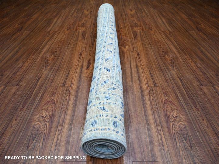 6'0" x 9'0" New Hand Knotted Blue Wool Rectangle Oriental Rug - MOA10273259