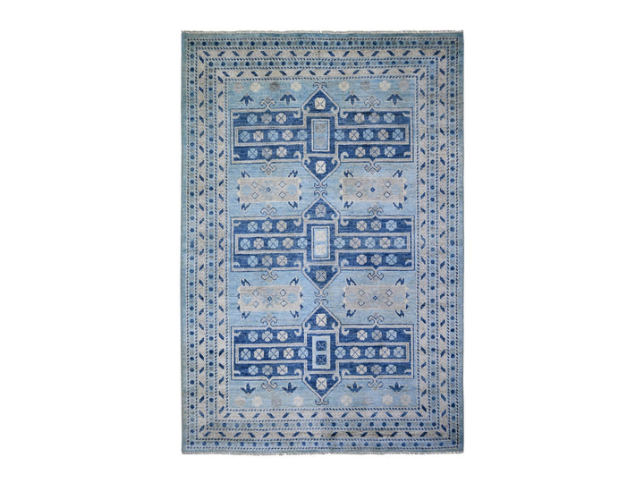 6'1" x 9'0" New Hand Knotted Blue Wool Rectangle Oriental Rug - MOA10273262