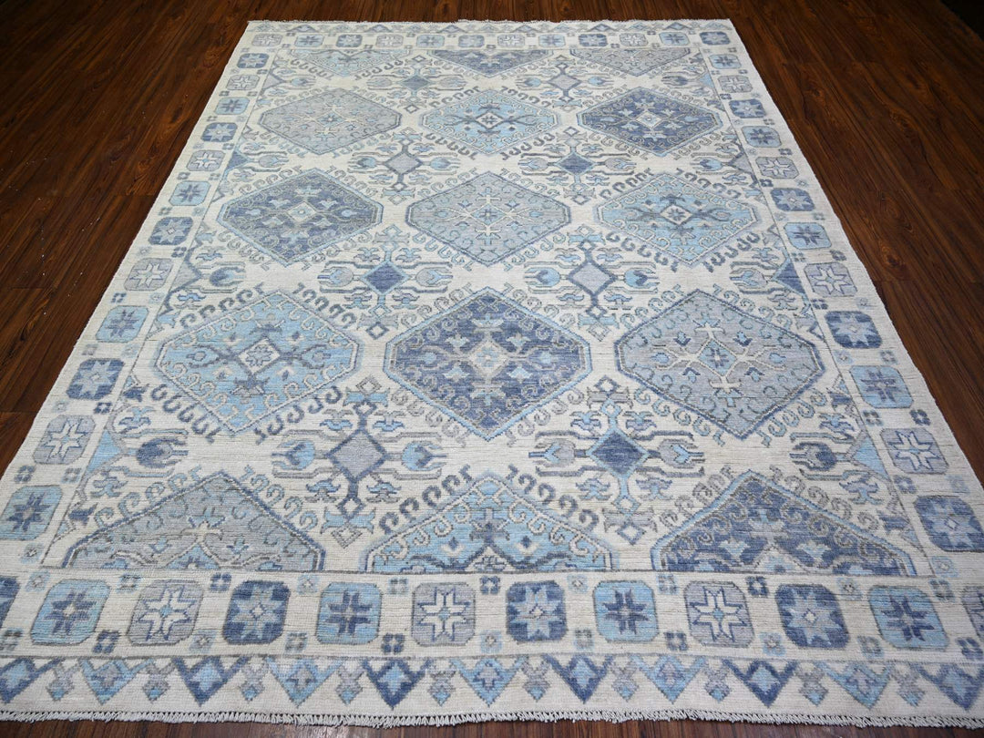 8'0" x 9'7" New Hand Knotted Ivory Wool Rectangle Oriental Rug - MOA10273263