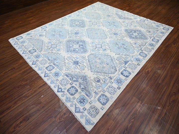 8'0" x 9'7" New Hand Knotted Ivory Wool Rectangle Oriental Rug - MOA10273263