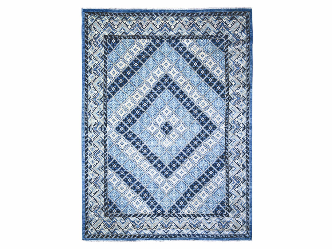 8'9" x 11'9" New Hand Knotted Blue Wool Rectangle Oriental Rug - MOA10273264