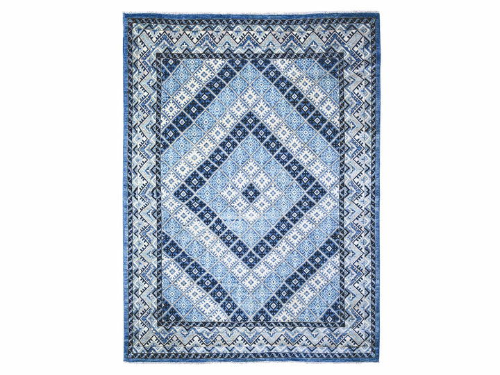 8'9" x 11'9" New Hand Knotted Blue Wool Rectangle Oriental Rug - MOA10273264