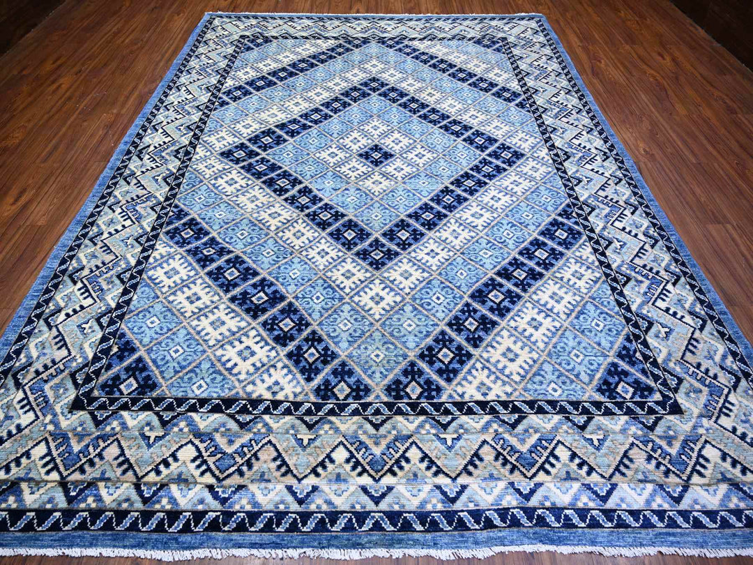 8'9" x 11'9" New Hand Knotted Blue Wool Rectangle Oriental Rug - MOA10273264