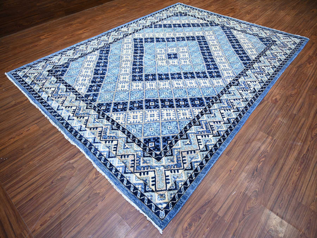 8'9" x 11'9" New Hand Knotted Blue Wool Rectangle Oriental Rug - MOA10273264