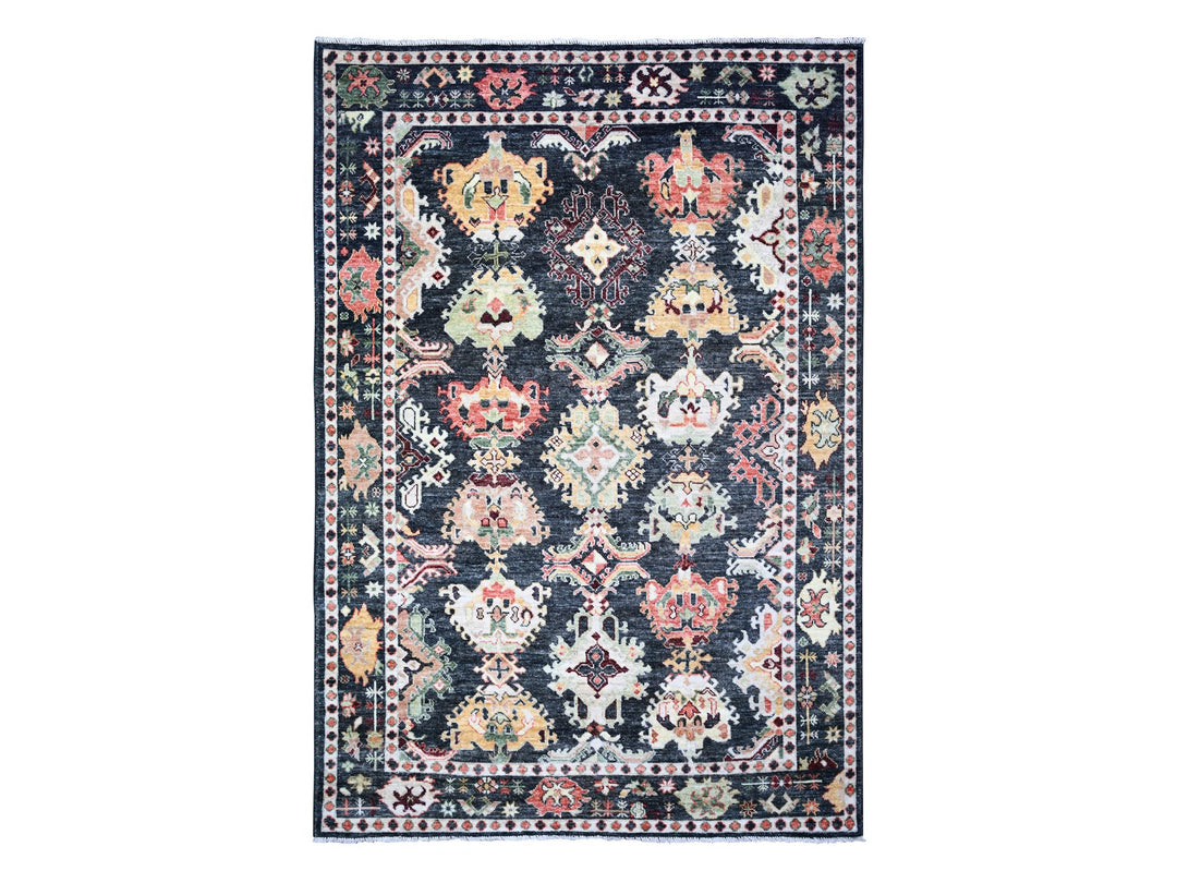 6'7" x 9'5" New Hand Knotted Black Wool Rectangle Oriental Rug - MOA10273272