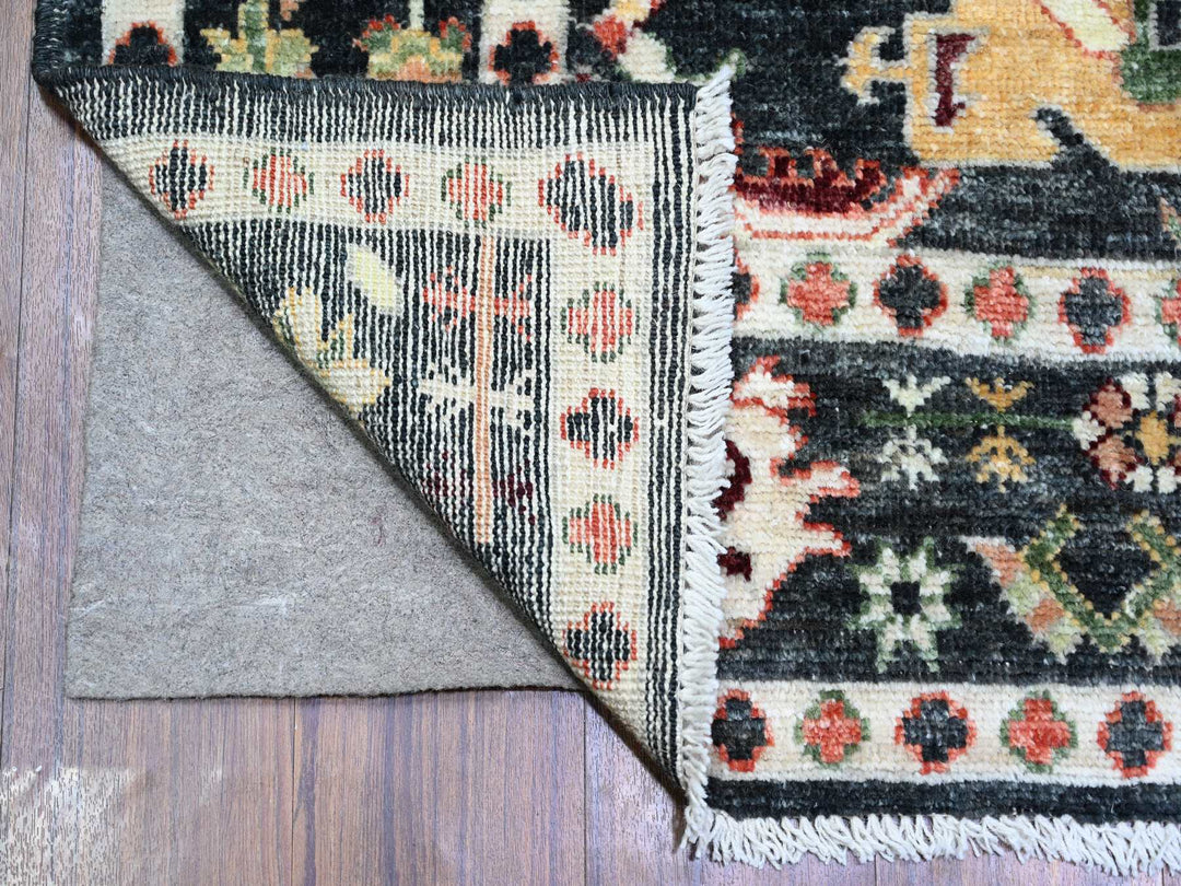 6'7" x 9'5" New Hand Knotted Black Wool Rectangle Oriental Rug - MOA10273272