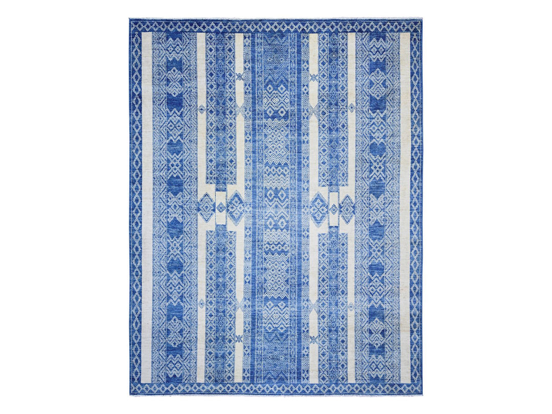 8'1" x 9'9" New Hand Knotted Blue Wool Rectangle Oriental Rug - MOA10273274