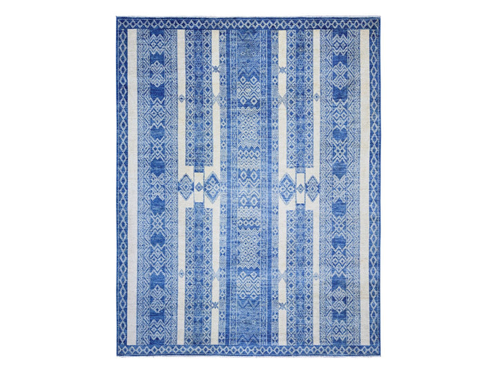 8'1" x 9'9" New Hand Knotted Blue Wool Rectangle Oriental Rug - MOA10273274