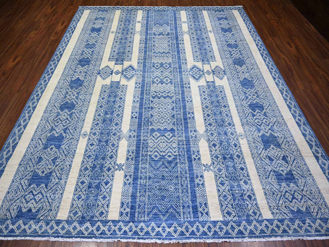 8'1" x 9'9" New Hand Knotted Blue Wool Rectangle Oriental Rug - MOA10273274