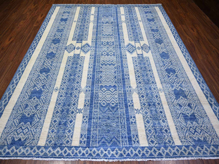 8'1" x 9'9" New Hand Knotted Blue Wool Rectangle Oriental Rug - MOA10273274