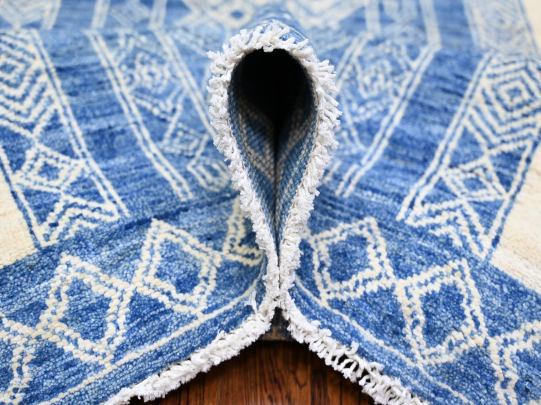 8'1" x 9'9" New Hand Knotted Blue Wool Rectangle Oriental Rug - MOA10273274