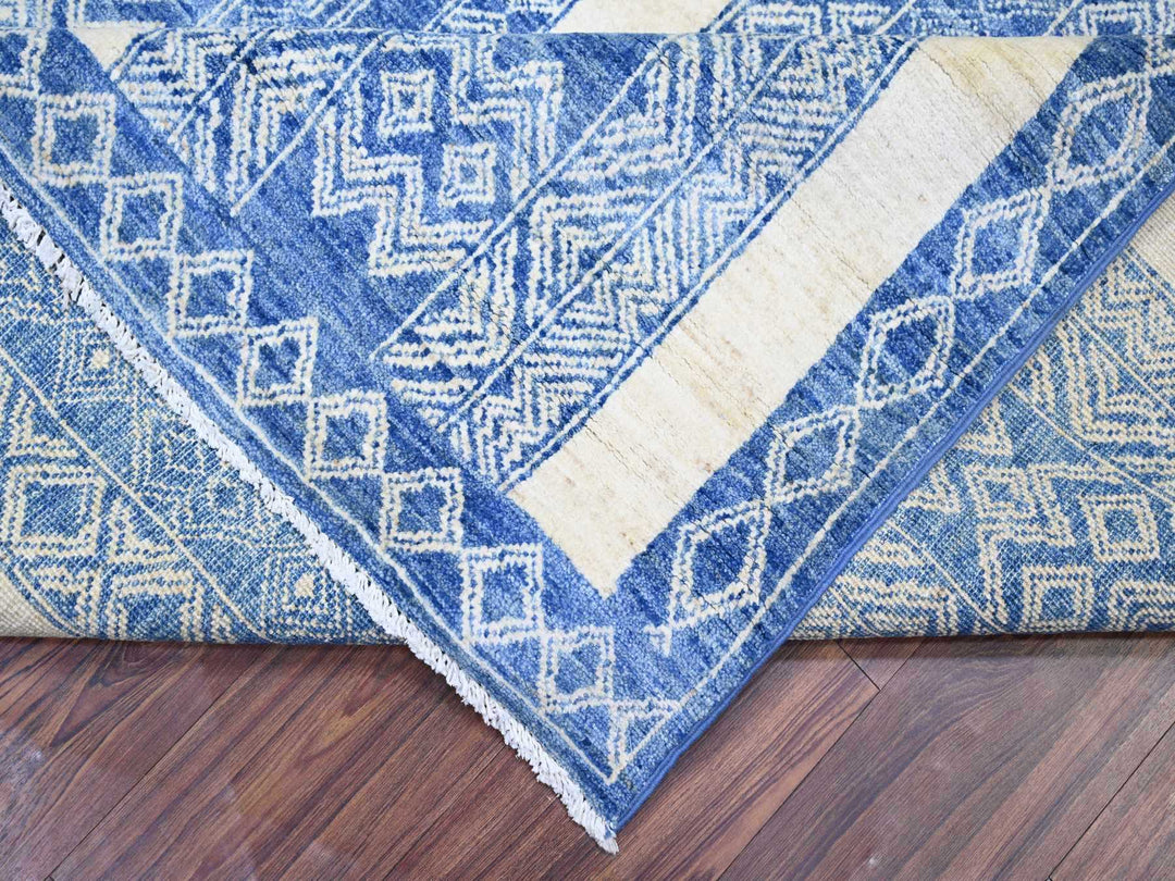 8'1" x 9'9" New Hand Knotted Blue Wool Rectangle Oriental Rug - MOA10273274