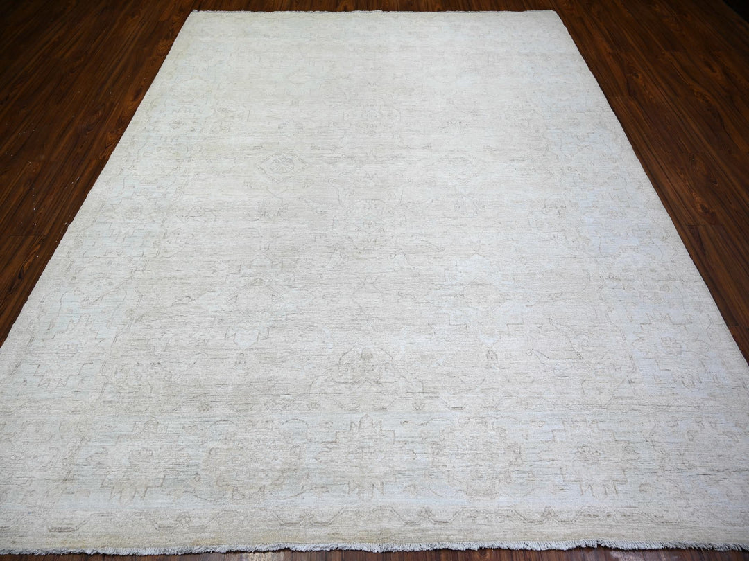 8'0" x 9'8" New Hand Knotted Ivory Wool Rectangle Oriental Rug - MOA10273278